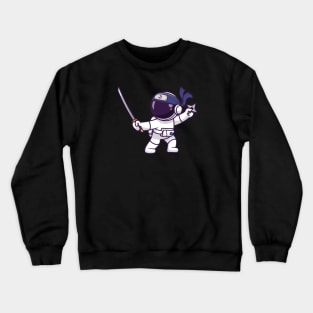 Cute Astronaut Ninja Holding Sword And Shuriken Cartoon Crewneck Sweatshirt